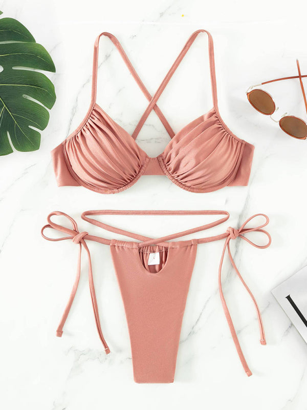 Women's sexy strappy split underwire bikini - Fashionpara