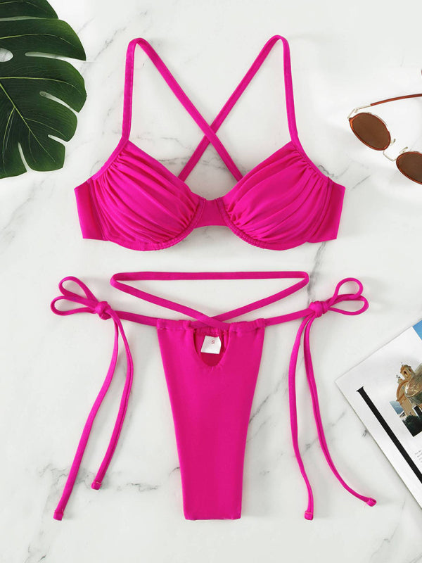 Women's sexy strappy split underwire bikini - Fashionpara