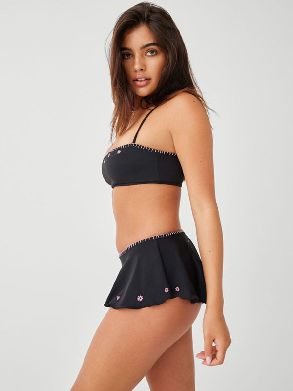 New split skirt style sexy high waist suspender bikini hot spring resort style bikini - Fashionpara