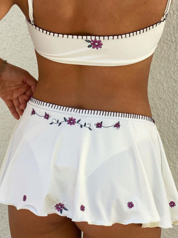 New split skirt style sexy high waist suspender bikini hot spring resort style bikini - Fashionpara