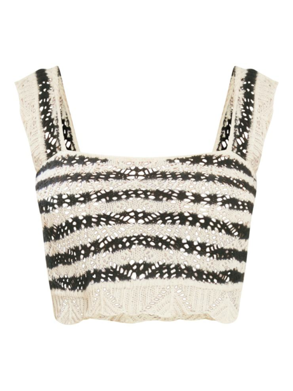 Women's sexy short navel-baring halter top with hollow air-quality shorts and striped suit - Fashionpara