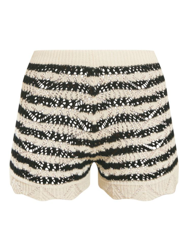 Women's sexy short navel-baring halter top with hollow air-quality shorts and striped suit - Fashionpara