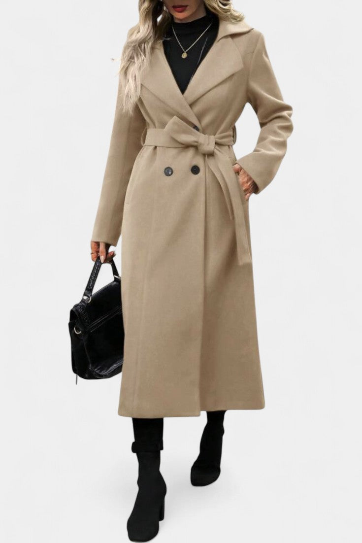 Plaid Double Breasted Notched Lapel Belted Longline Coat 10