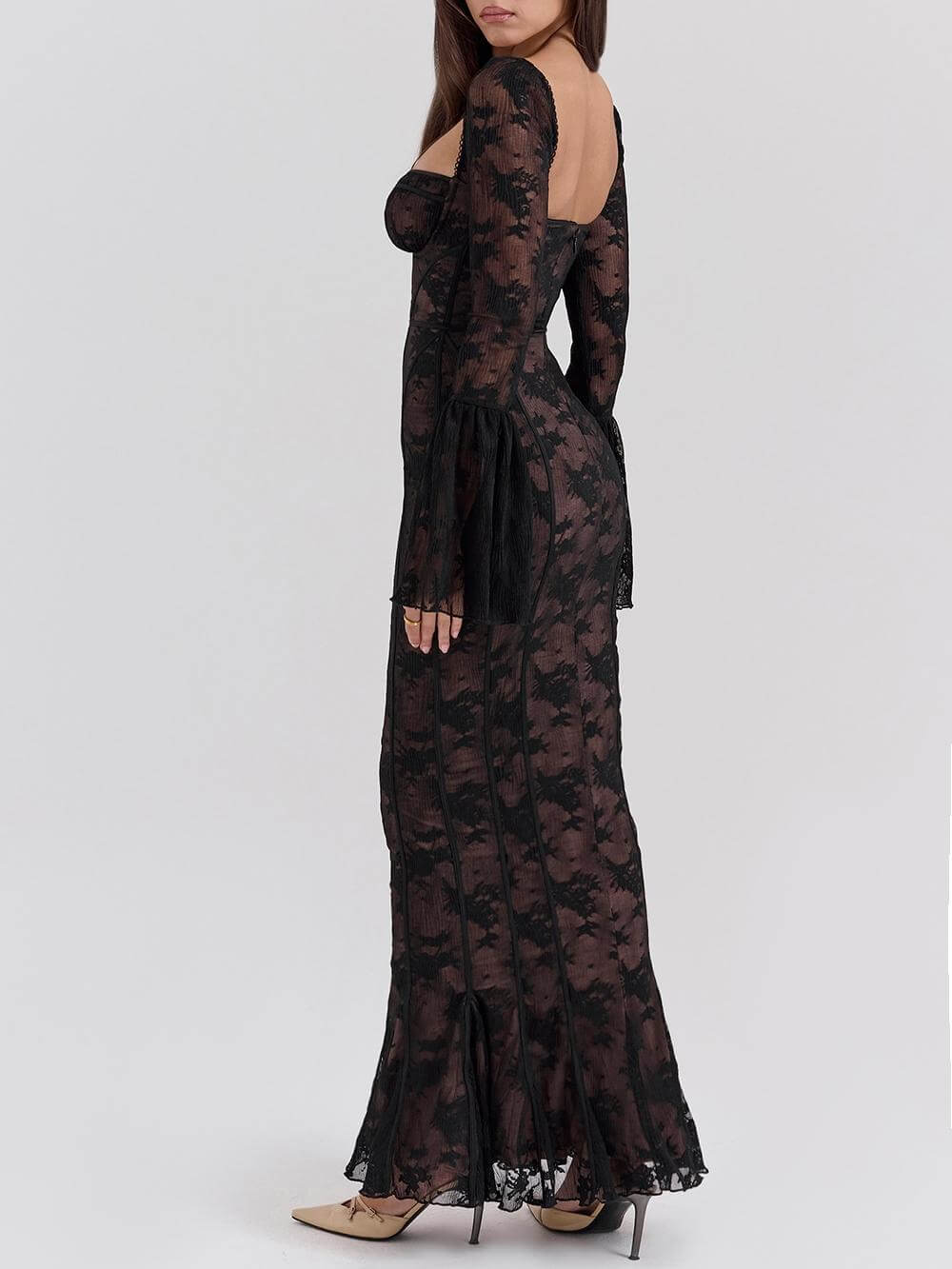 Black Long Sleeve Lace Maxi Dress - View 3