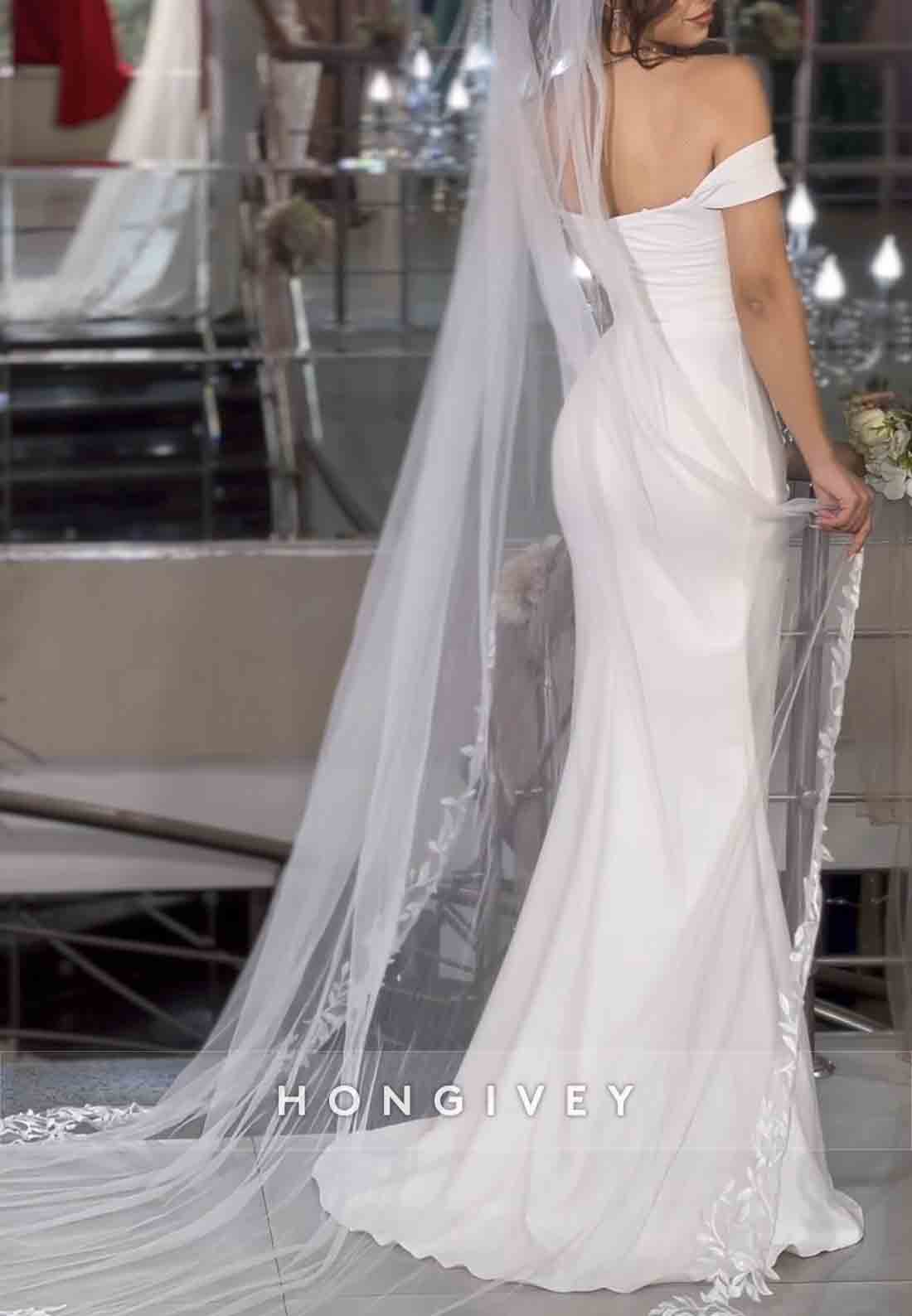 Side Slit Sweetheart Off the Shoulder Pleated Floor-Length Mermaid Wedding Dresses