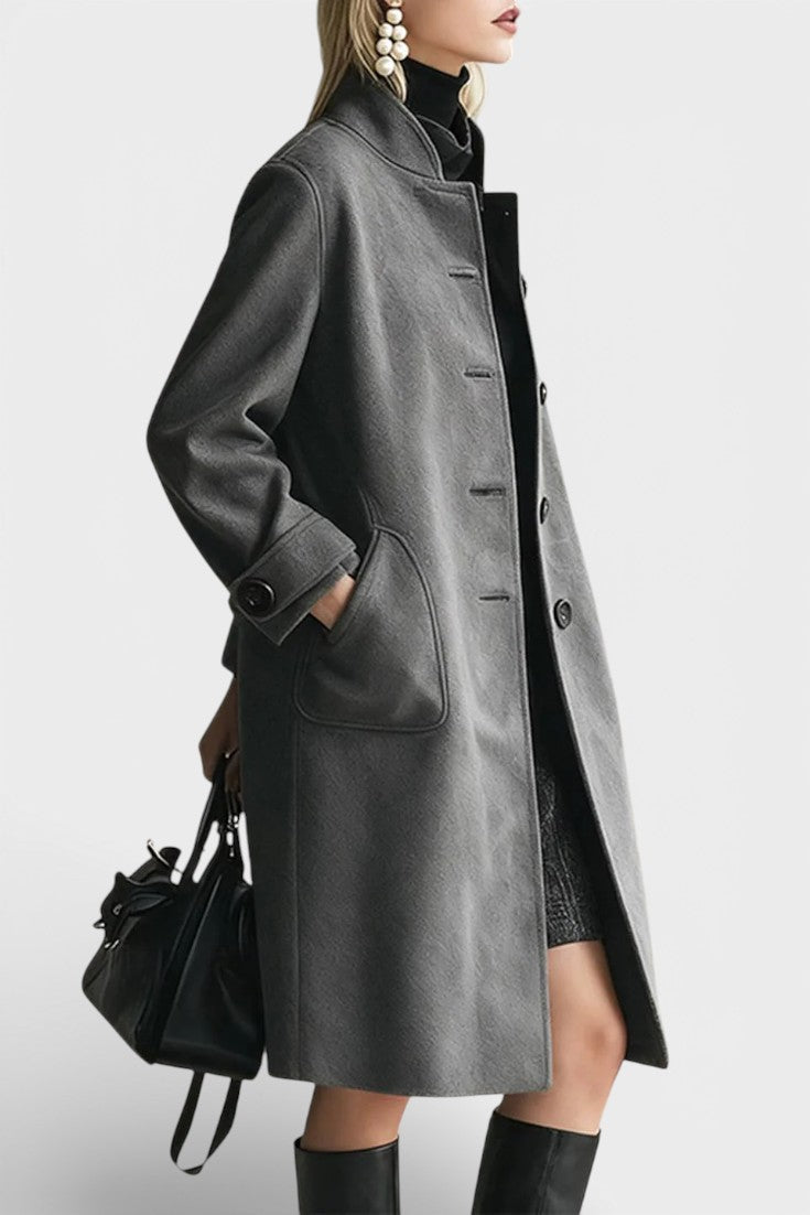 Stand Collar Single Breasted Longline Coat 4
