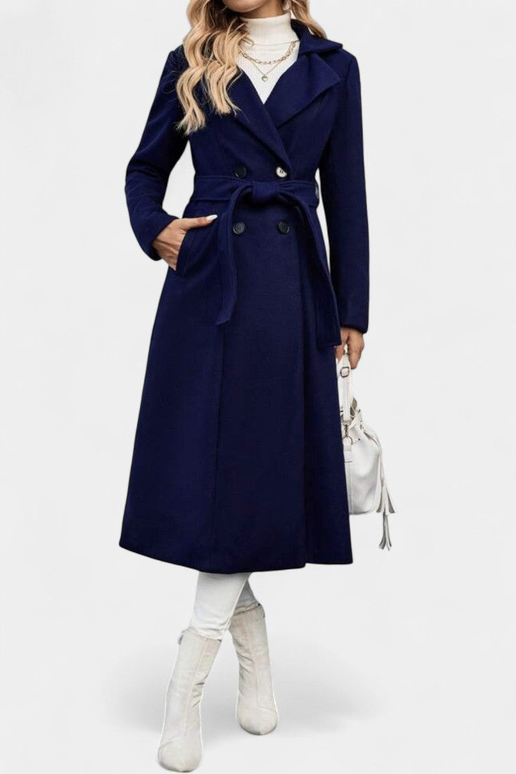Plaid Double Breasted Notched Lapel Belted Longline Coat 7
