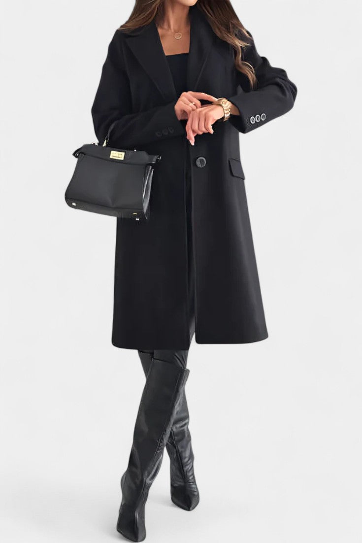 Notched Collar Single Breasted Mid Length Coat 2