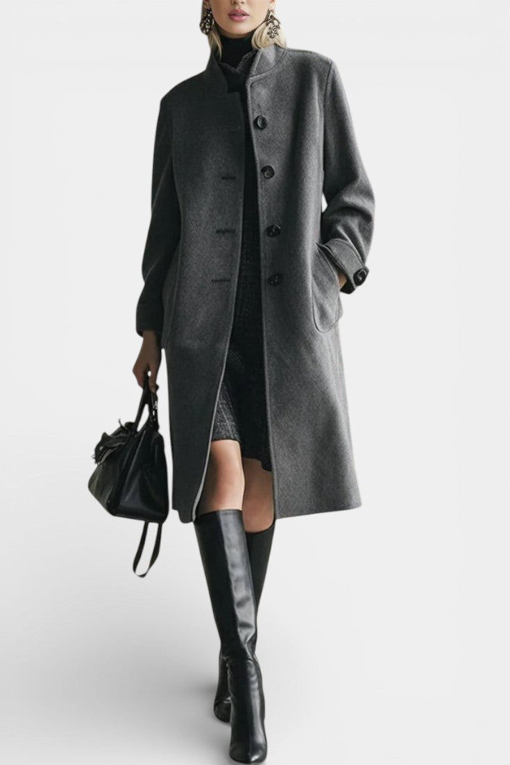 Stand Collar Single Breasted Longline Coat