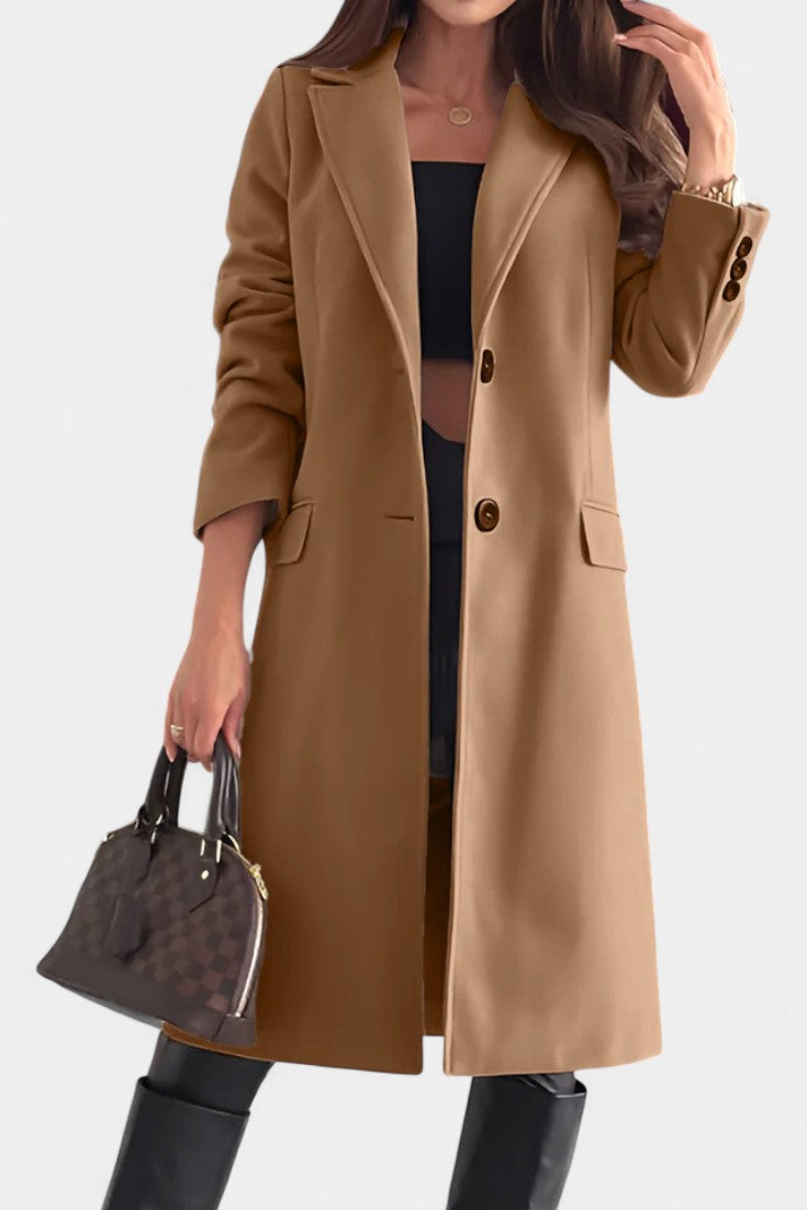 Notched Collar Single Breasted Mid Length Coat 7