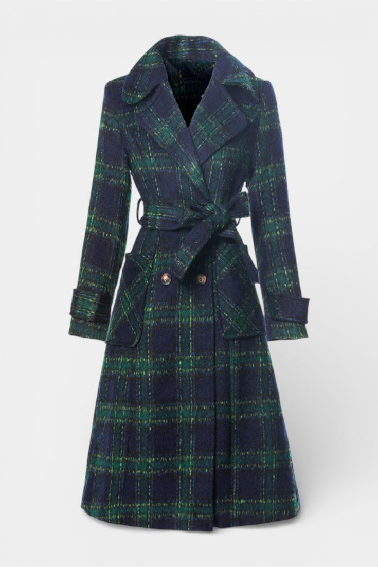 Plaid Notch Lapel Double Breasted Longline Coat 6