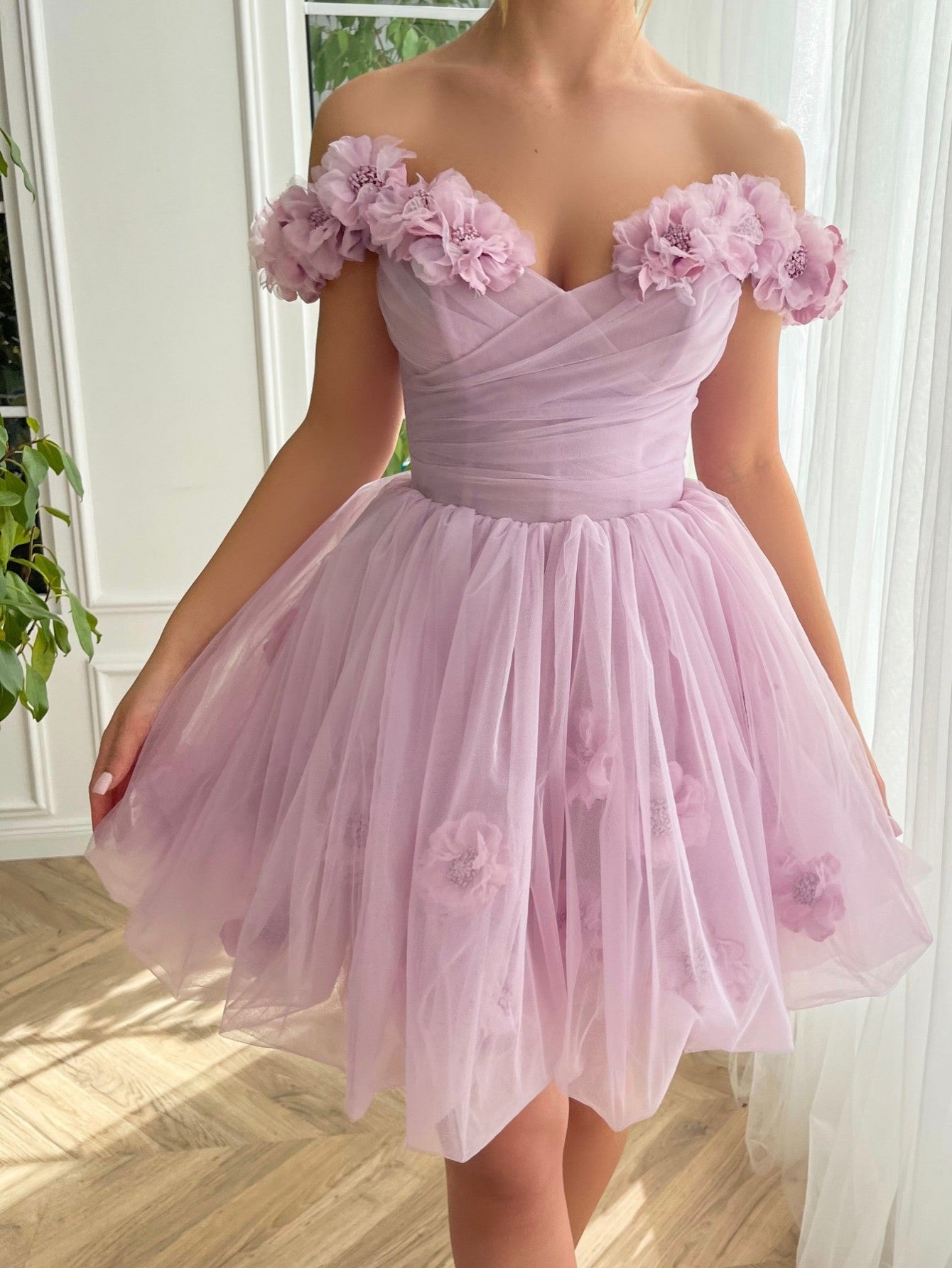 Lilac Corset Strapless Short Tulle Homecoming Dress - Fashionpara