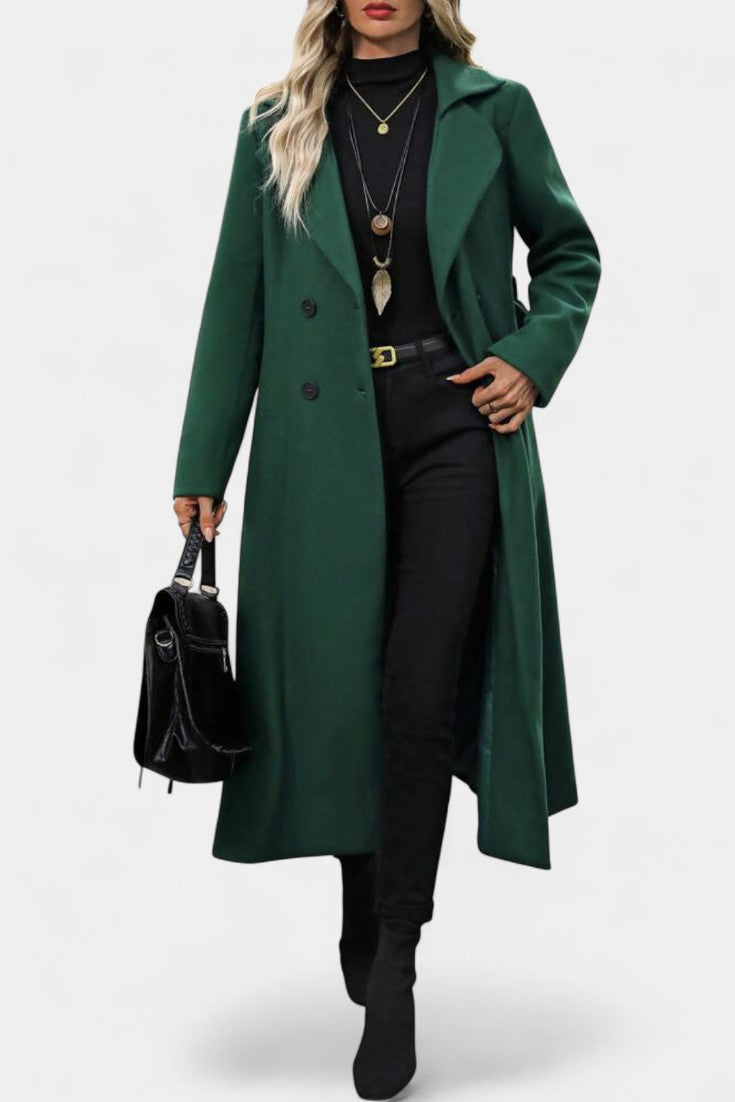 Plaid Double Breasted Notched Lapel Belted Longline Coat 8