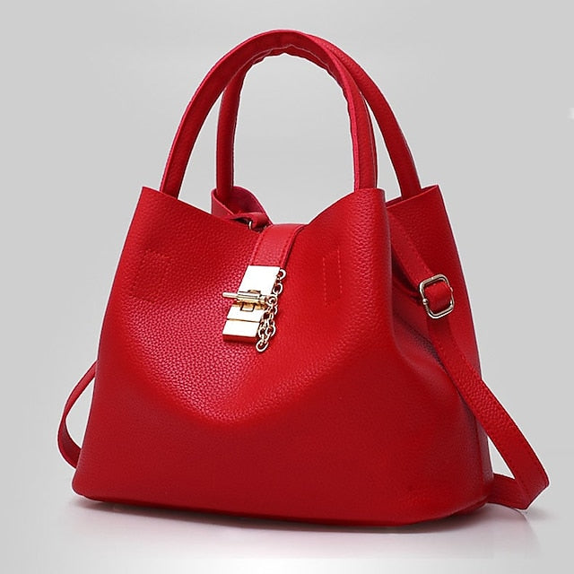 Gold Red Chain with Leather Handbag Lock and Faux