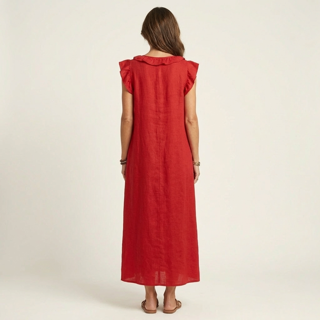 Ruffle V-Neck Sleeveless Linen Look Maxi Dress 9