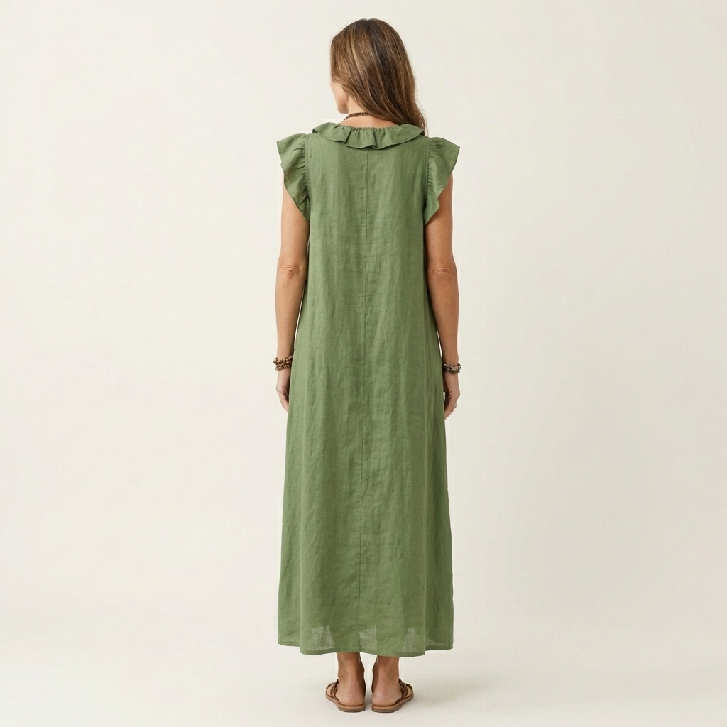Ruffle V-Neck Sleeveless Linen Look Maxi Dress 16