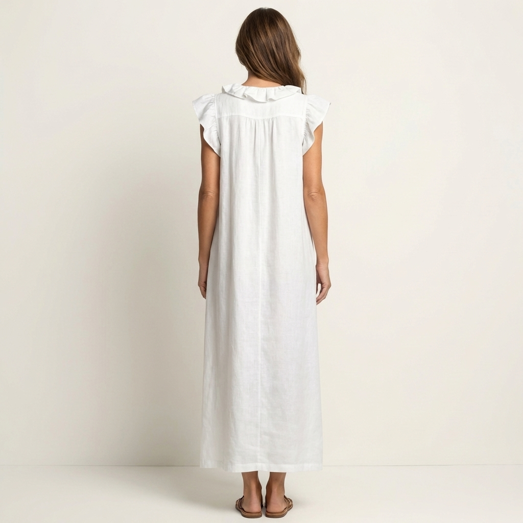 Ruffle V-Neck Sleeveless Linen Look Maxi Dress 11