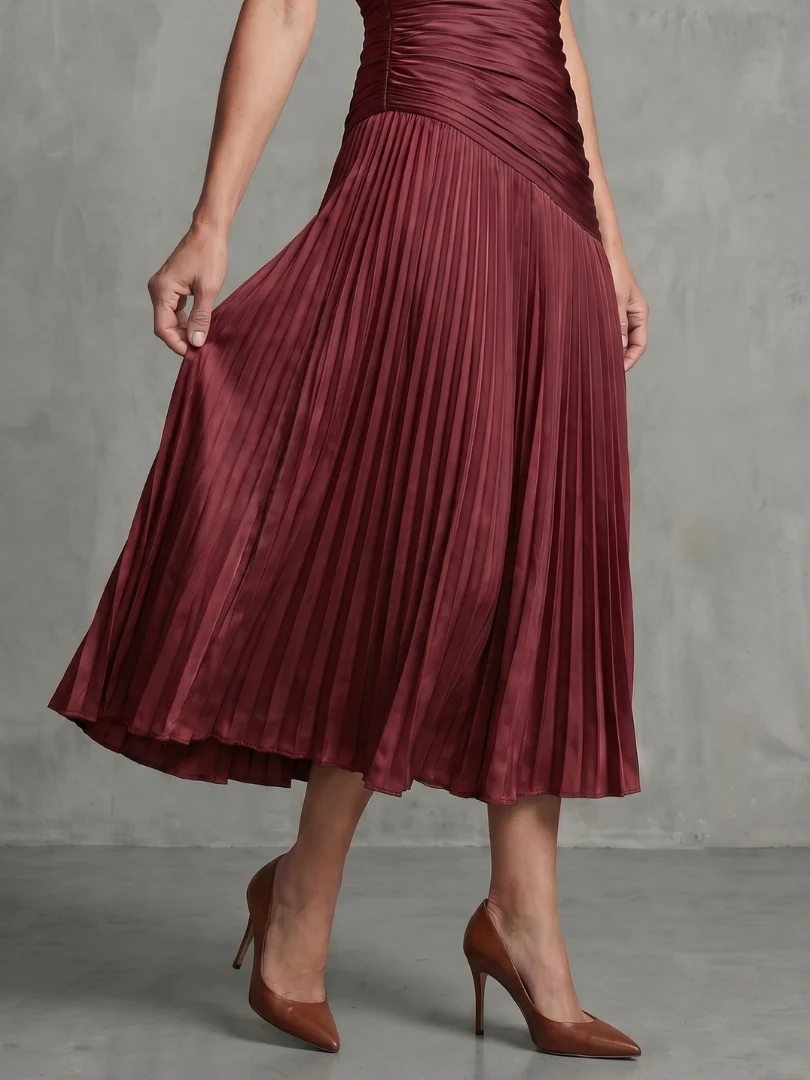 Collared Short Sleeve Pleated Ruched Midi Dress 12