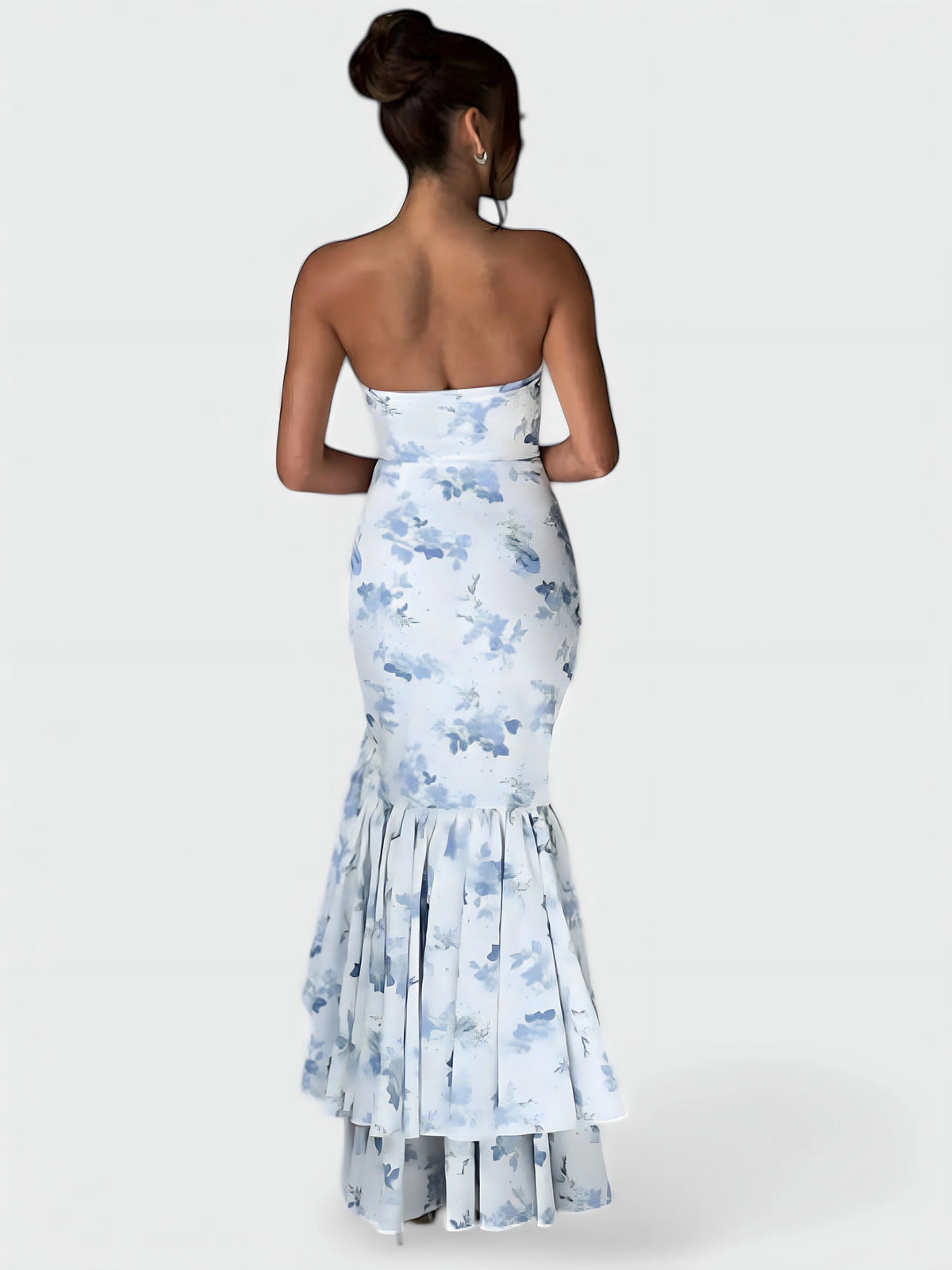Strapless Floral Ruffle High Low Fishtail Maxi Dress 2