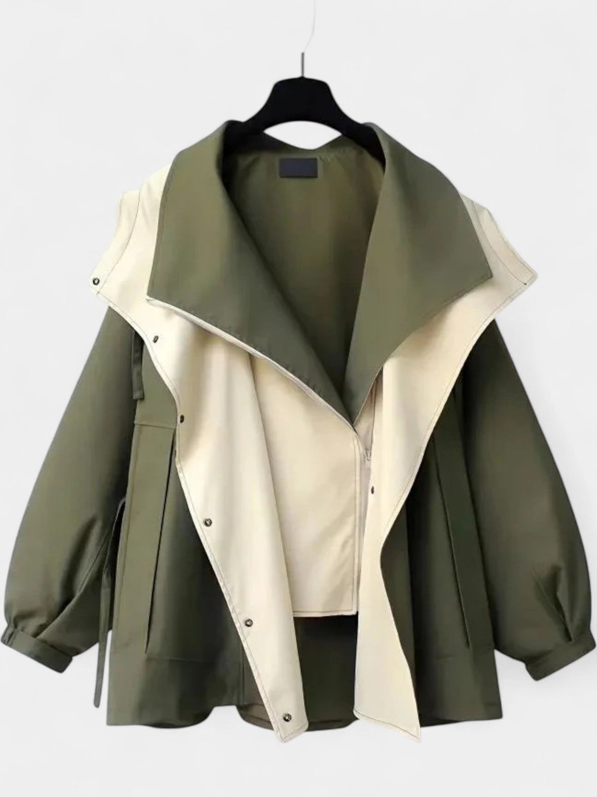 Hooded Contrast Tie Cuff Button Front Jacket 4