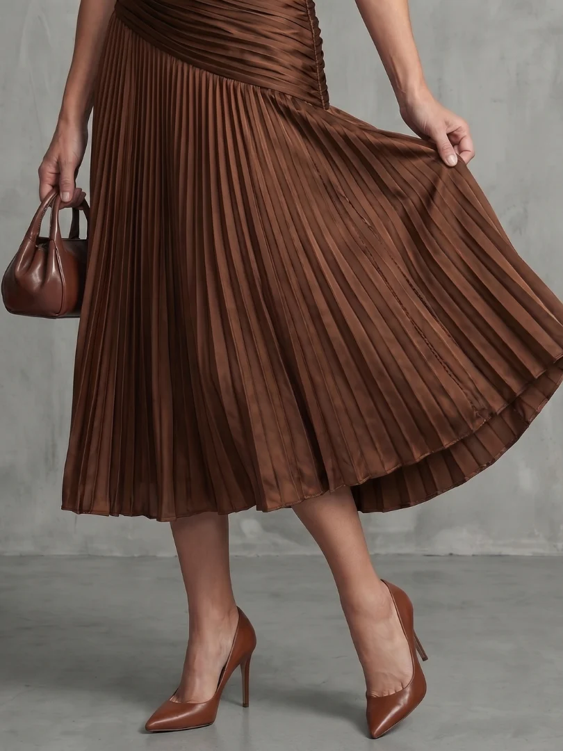 Collared Short Sleeve Pleated Ruched Midi Dress 15