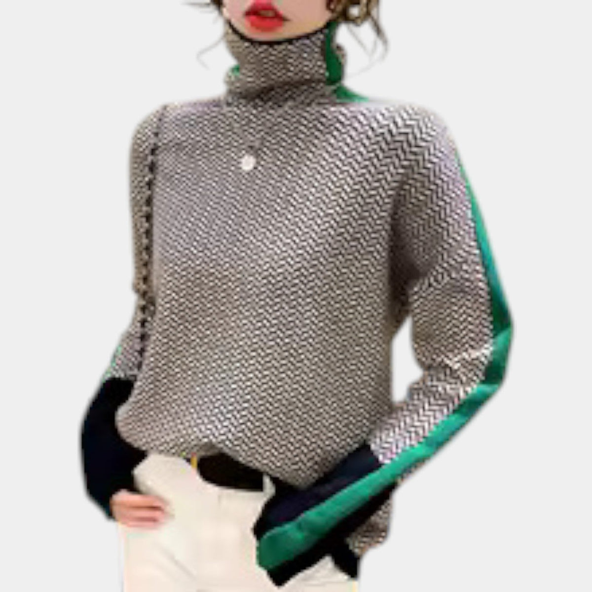 Chevron Knit Turtleneck Long Sleeve Oversized Sweater 3