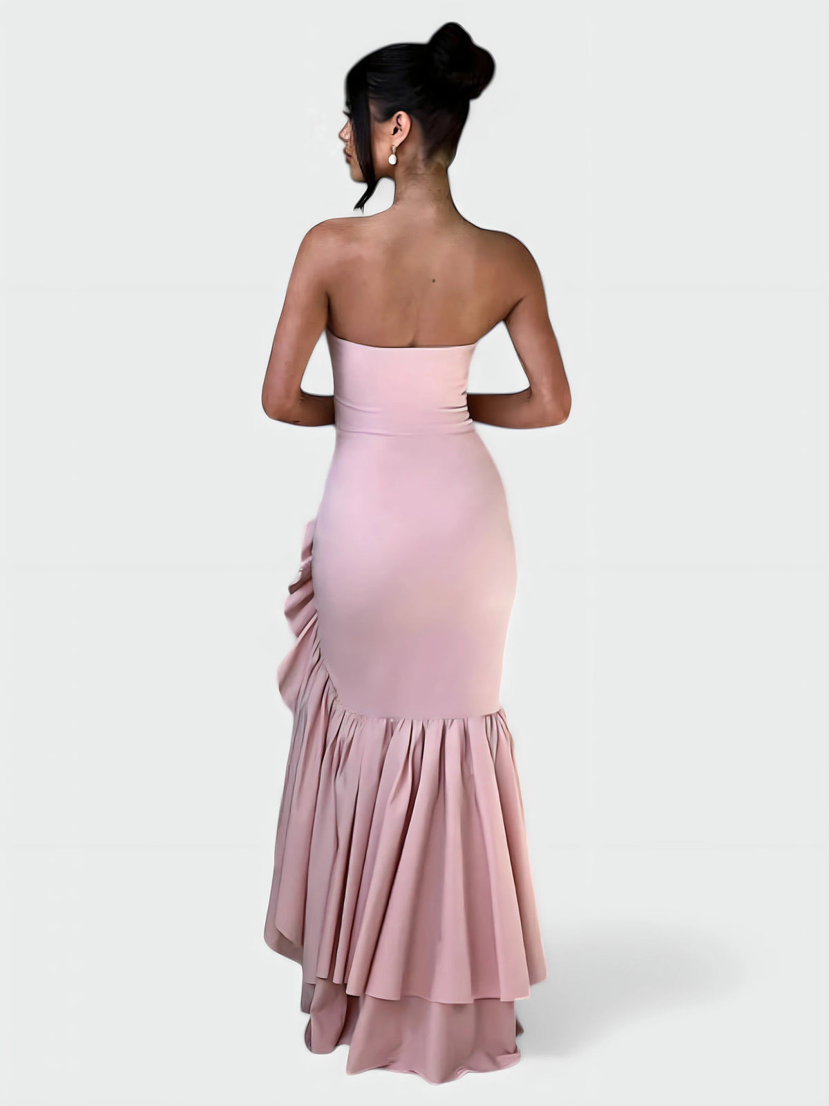 Strapless Floral Ruffle High Low Fishtail Maxi Dress 17