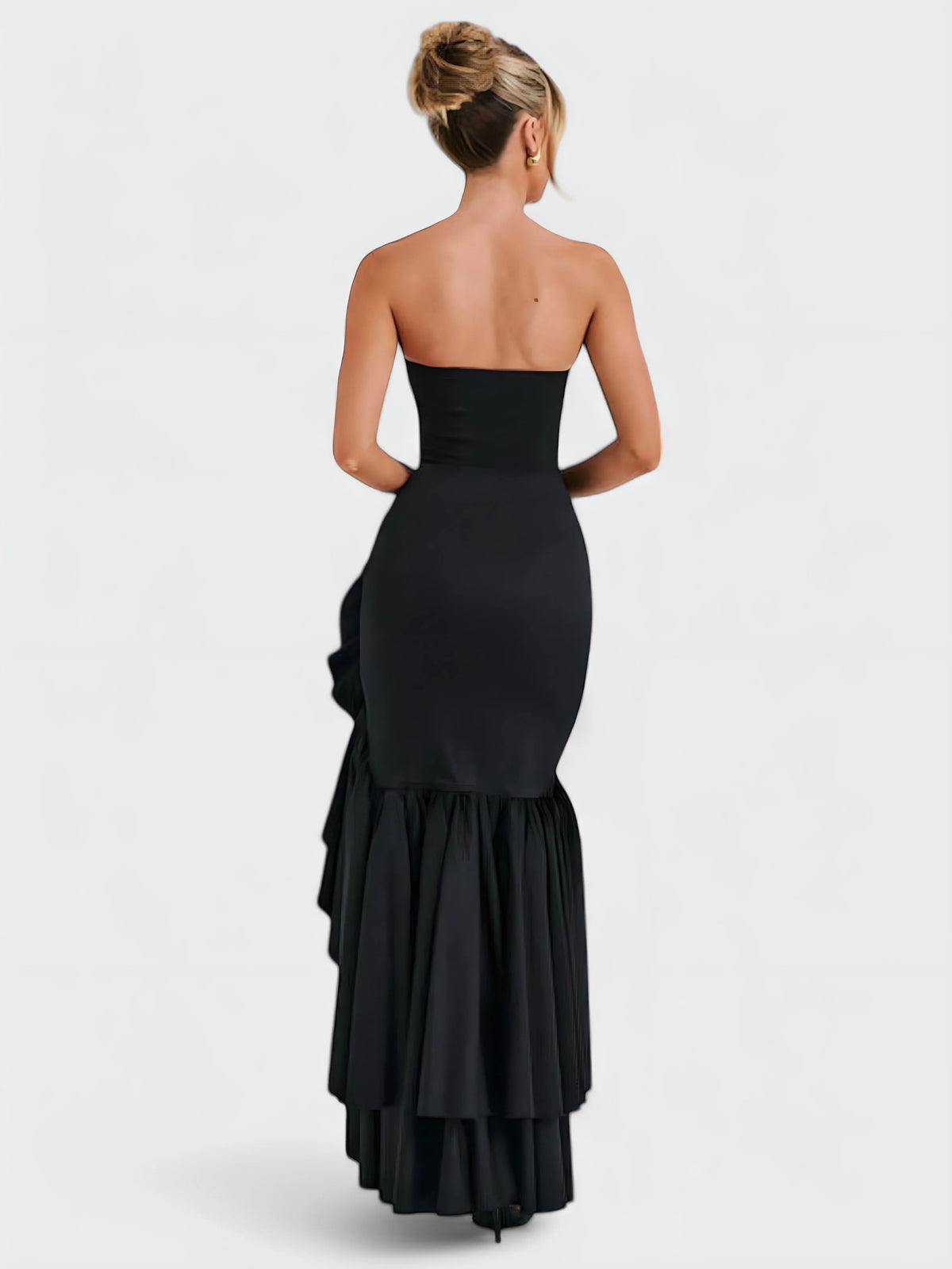 Strapless Floral Ruffle High Low Fishtail Maxi Dress 23