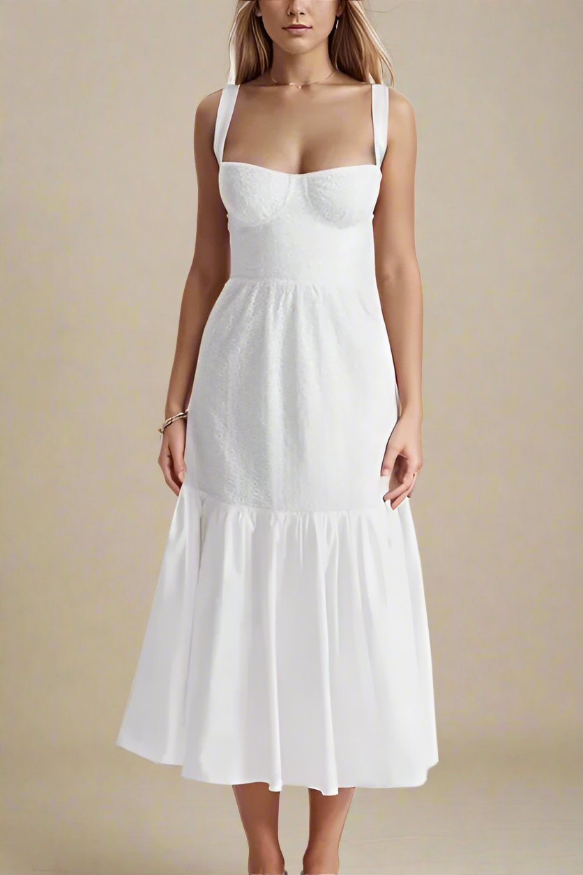 Imogen Bodycon Day Midi Dress - Pearl White - Fashionpara