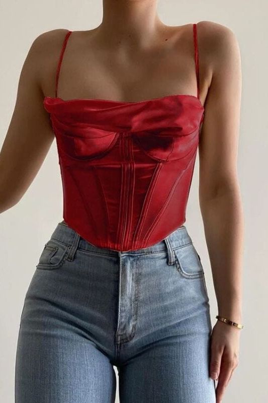 Indi Corset Crop Top - Lipstick Red - Fashionpara