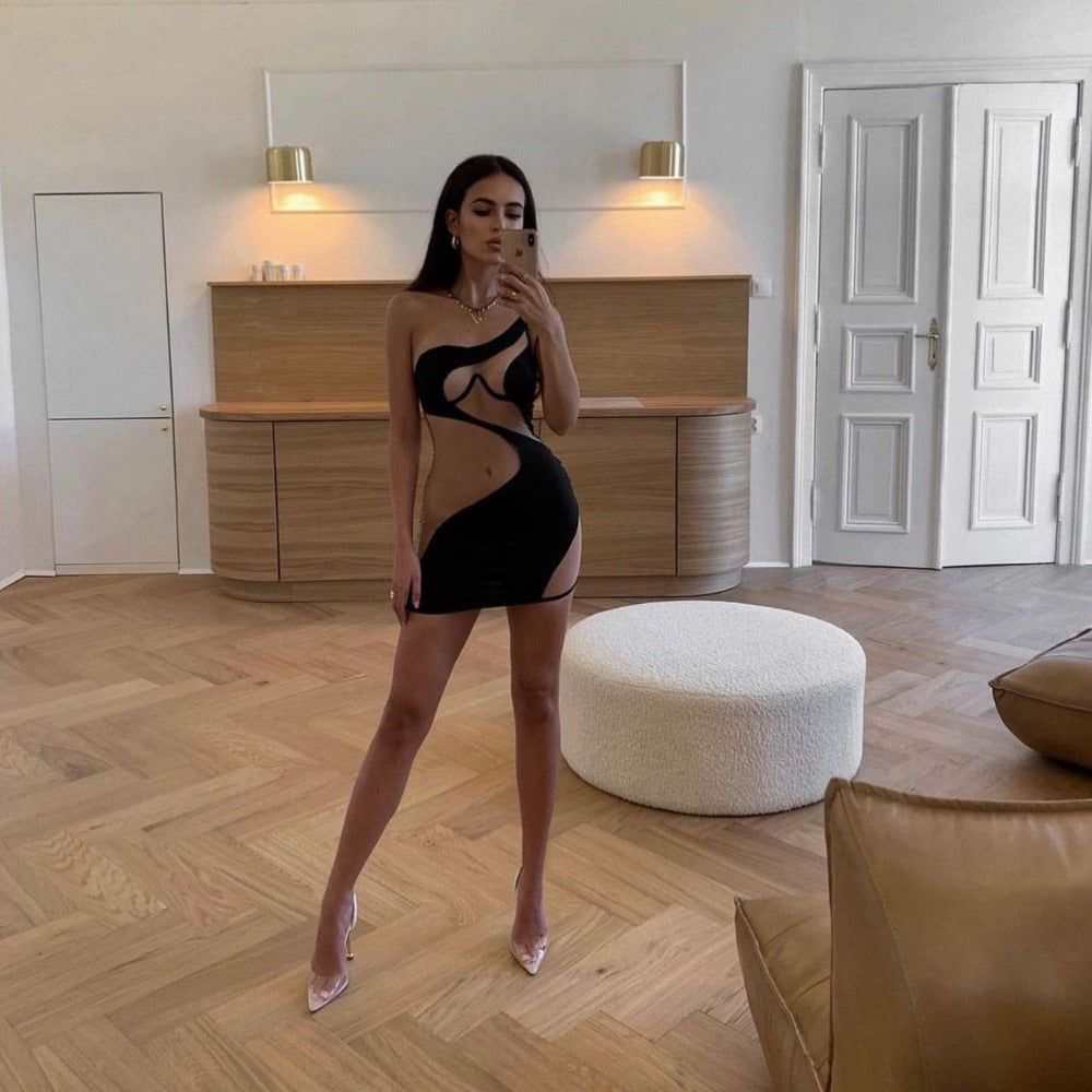 Passion Asymmetric Cut Out Mesh Mini Dress - View 6