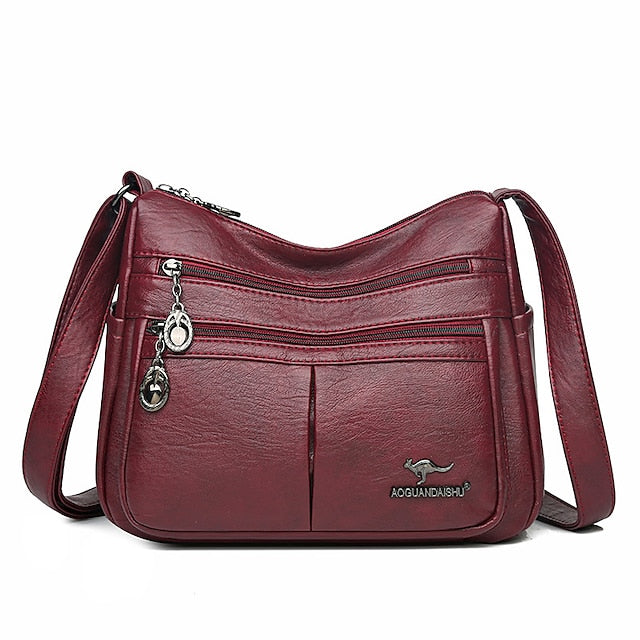 Bag Faux Crossbody Leather - Shoulder Multi-Pocket