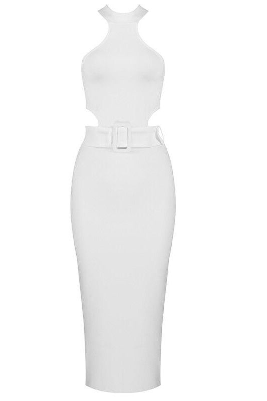 Isabella Bandage Midi Dress - Pearl White - Fashionpara
