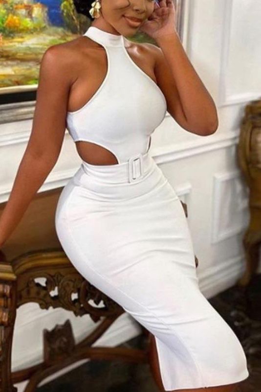 Isabella Bandage Midi Dress - Pearl White - Fashionpara