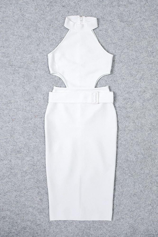 Isabella Bandage Midi Dress - Pearl White - Fashionpara