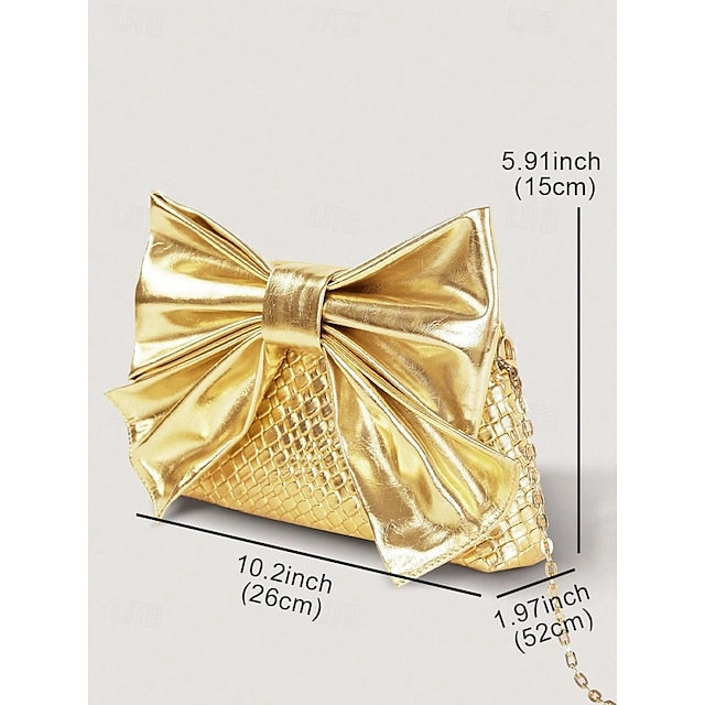 Oversized Faux Leather Bag Clutch Bow with Gold