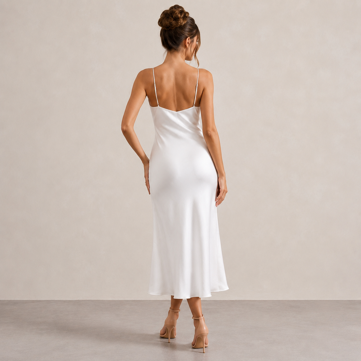 Lace Trim V-Neck Strappy Satin Slip Midi Dress 7