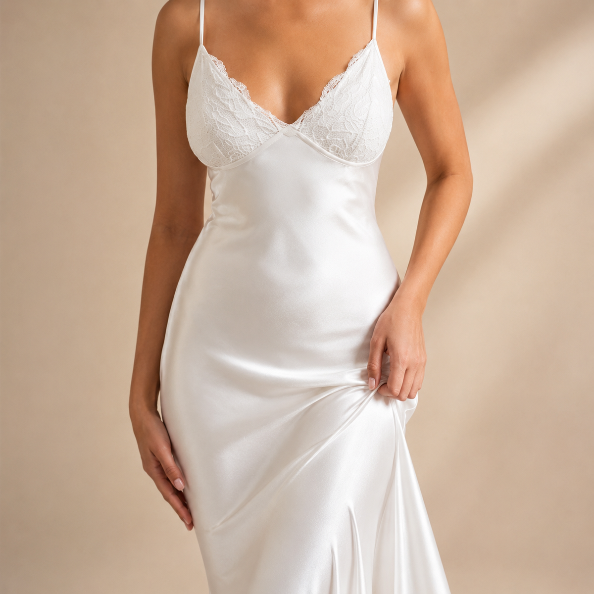 Lace Trim V-Neck Strappy Satin Slip Midi Dress 6