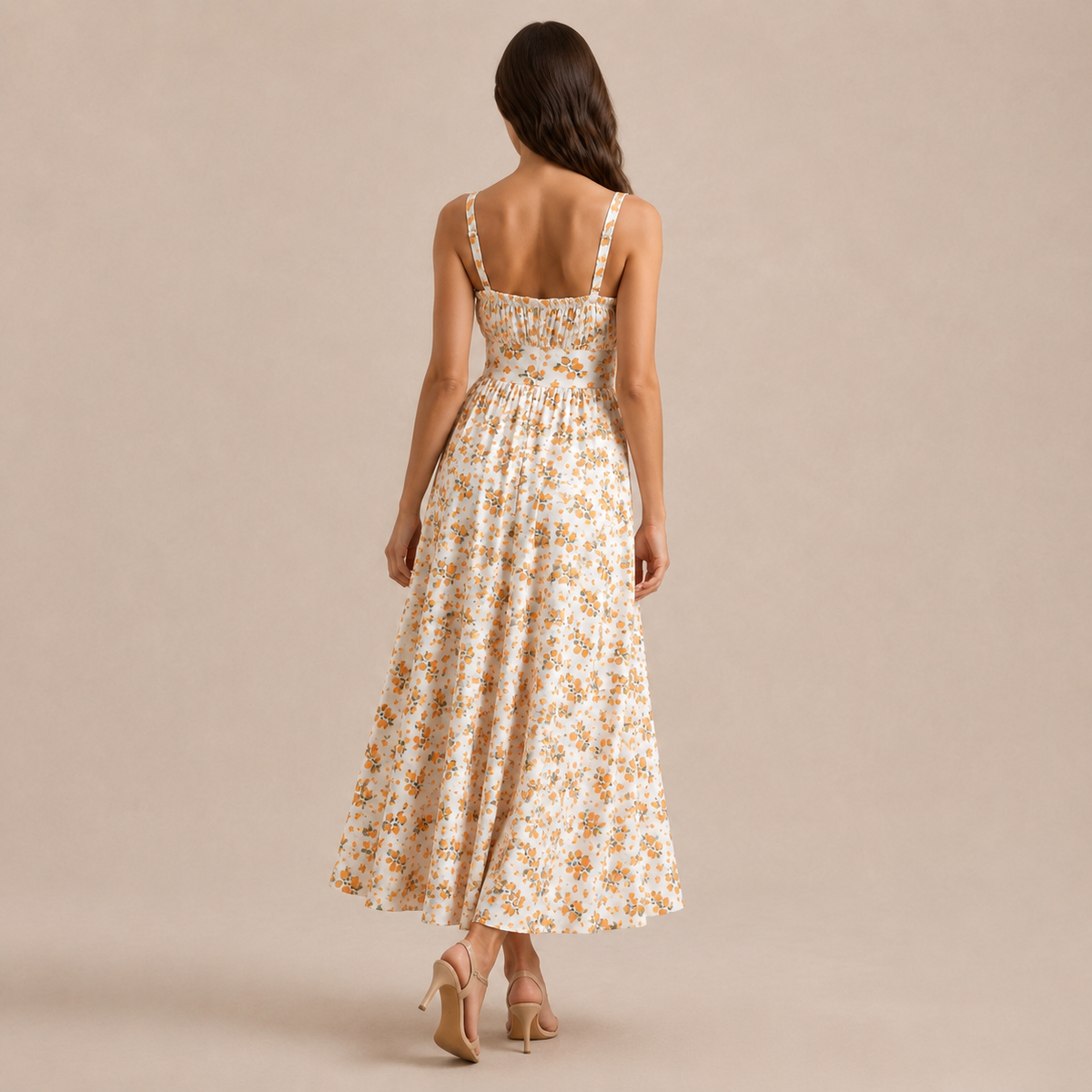 Ditsy Floral Print Ruffle Bust Tie Front A-Line Midi Dress 15