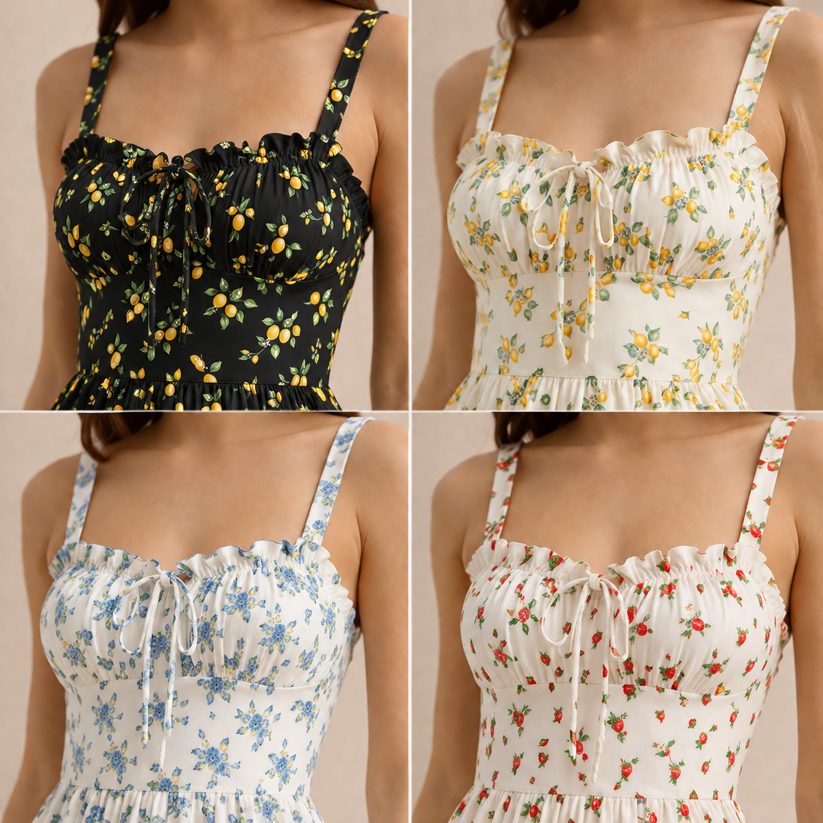 Ditsy Floral Print Ruffle Bust Tie Front A-Line Midi Dress 5