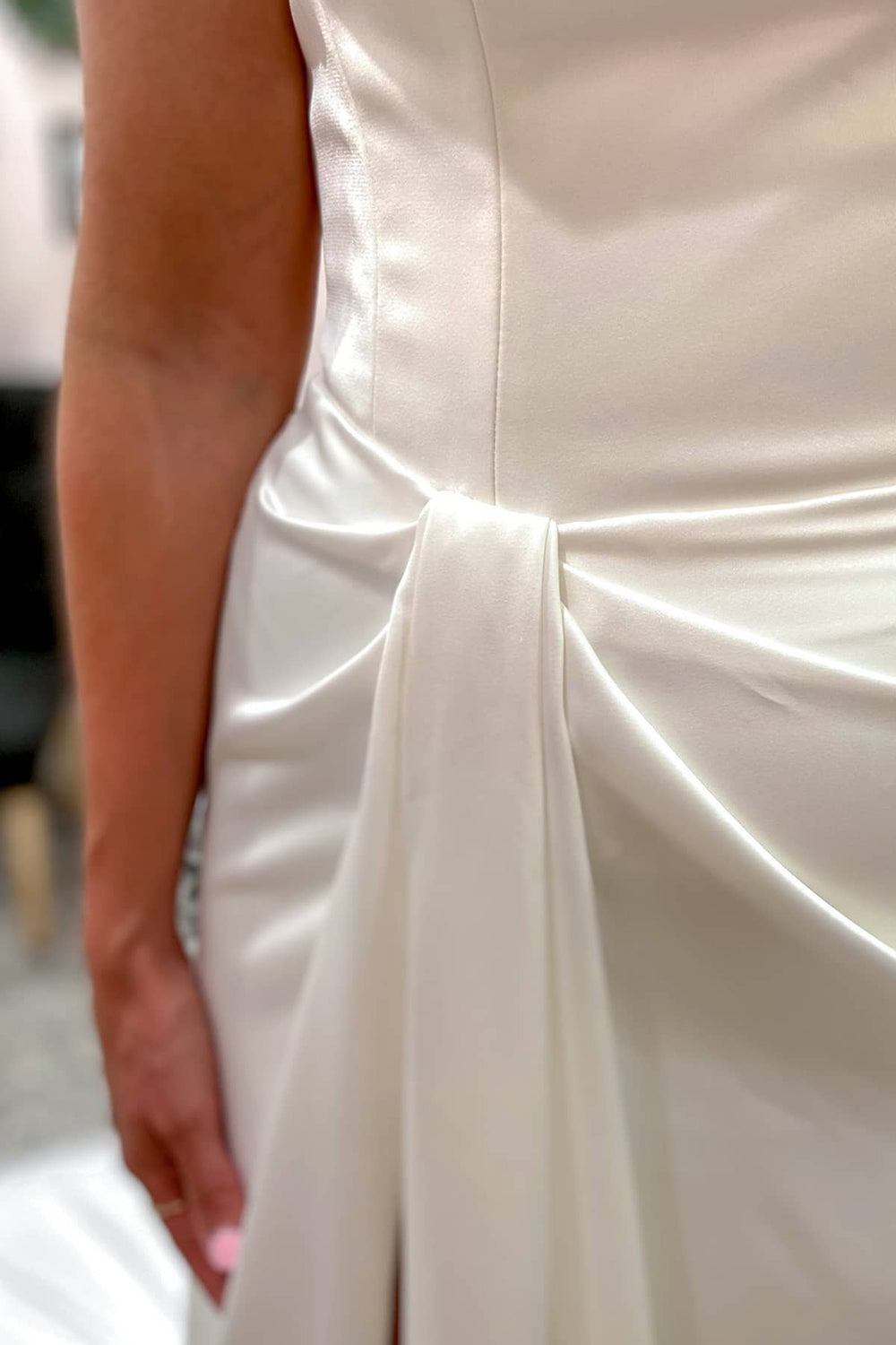 Ivory Satin Wedding Dress Mermaid Long With Slit - Fashionpara
