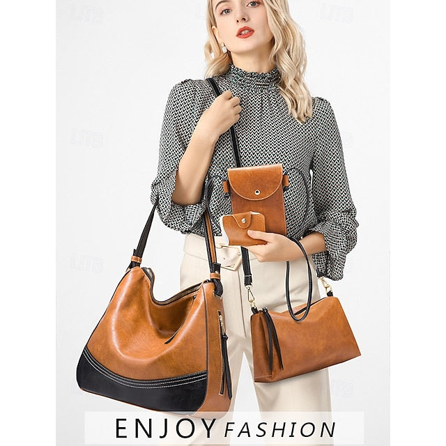 Faux Bag Set Handbag 4-Piece Leather Shoulder