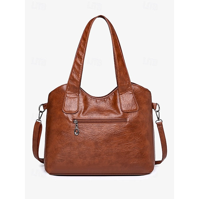 Brown Faux Bag Leather Tote with Vintage Dual