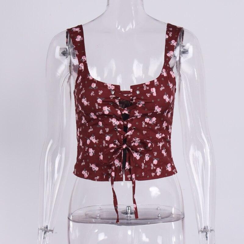 KittenAlarm - Jadyn Ditsy Floral Lace Up Front Top