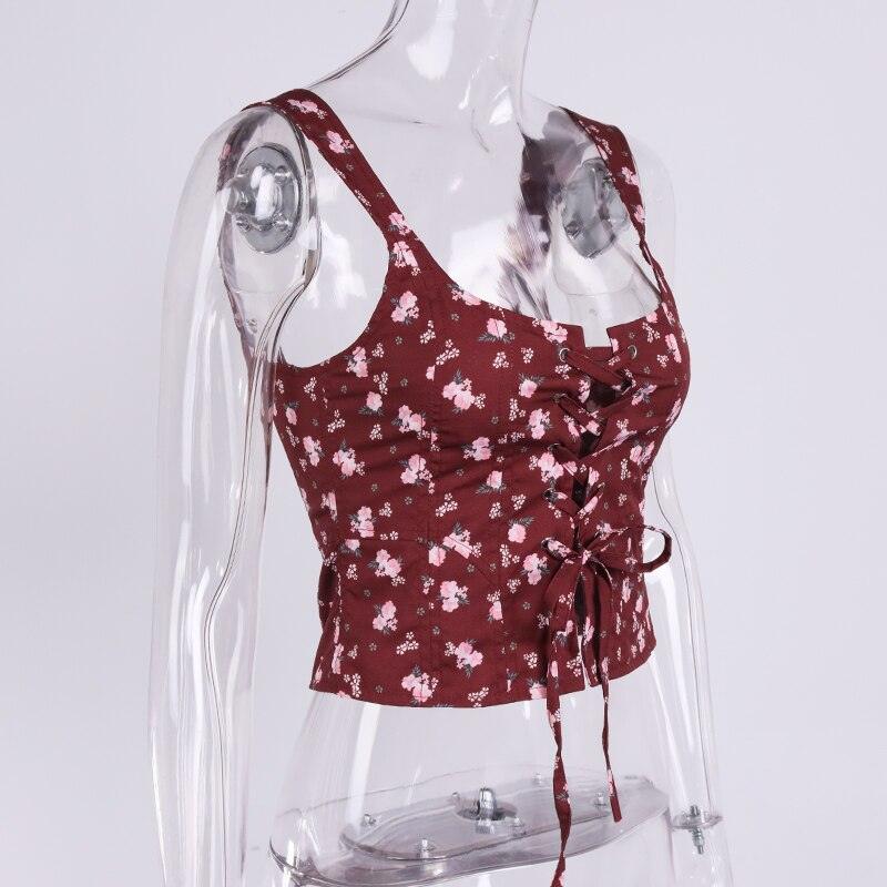 KittenAlarm - Jadyn Ditsy Floral Lace Up Front Top