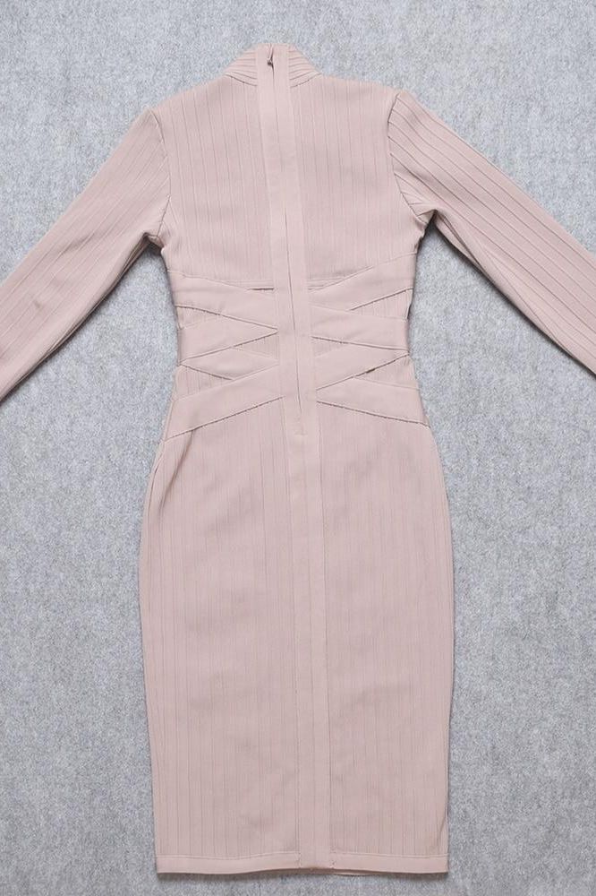 Jane Long Sleeve Bodycon Midi Dress - Nude - Fashionpara