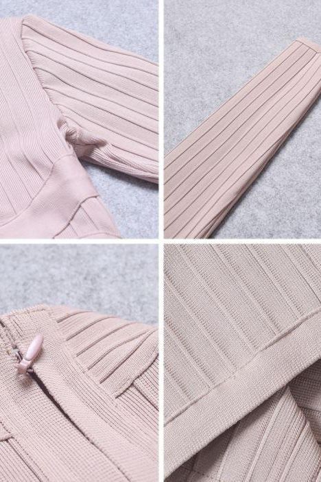 Jane Long Sleeve Bodycon Midi Dress - Nude - Fashionpara