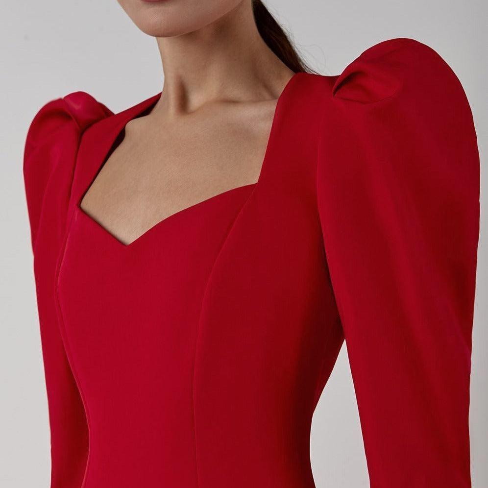 Sweetheart Long Sleeve Front Slit Bodycon Midi Dress
