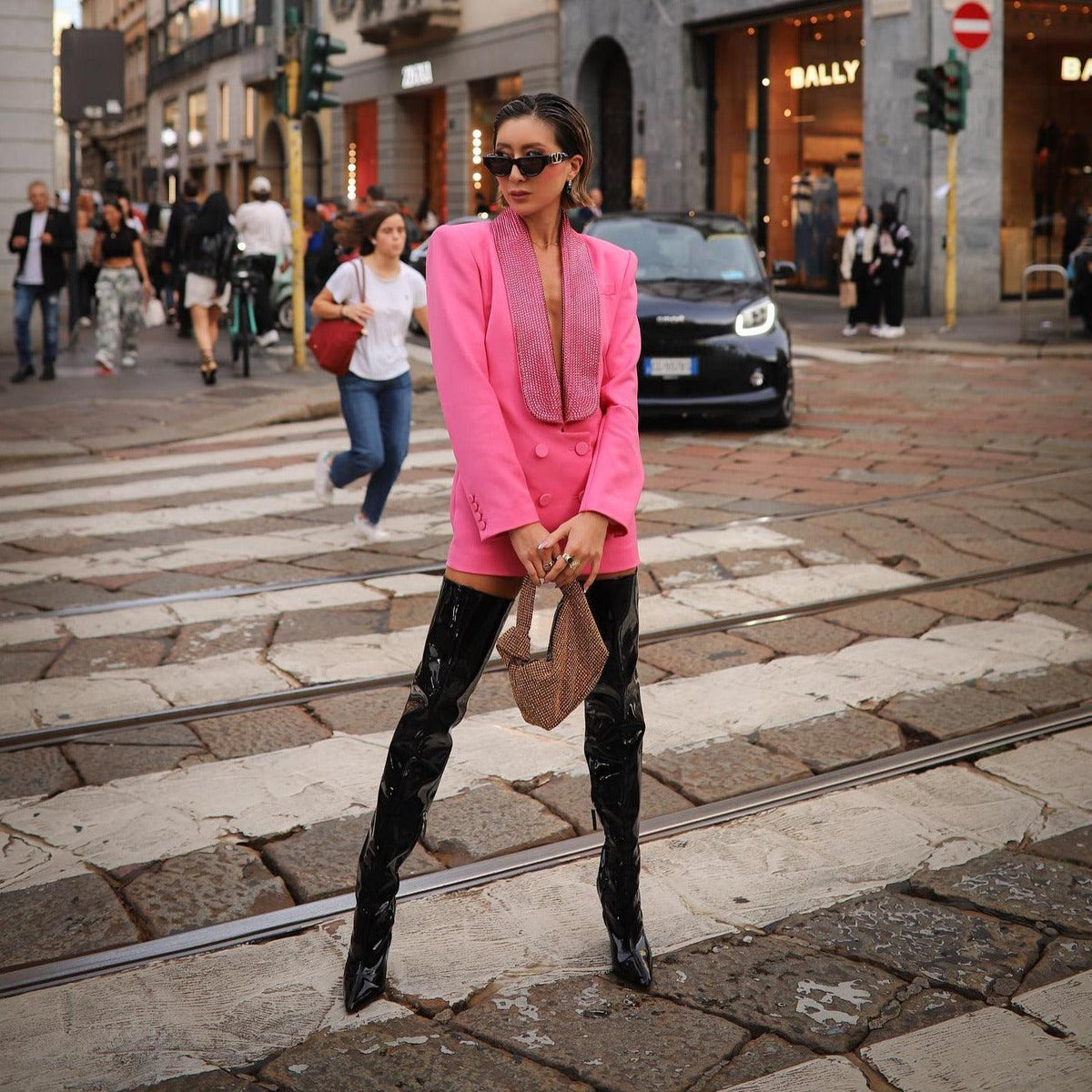 Sequin Shawl Lapel Double Breasted Long Sleeve Blazer Mini Dress - View 6