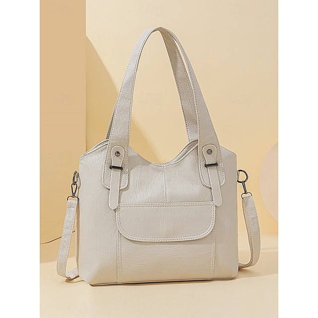 Brown Faux Bag Leather Tote with Vintage Dual